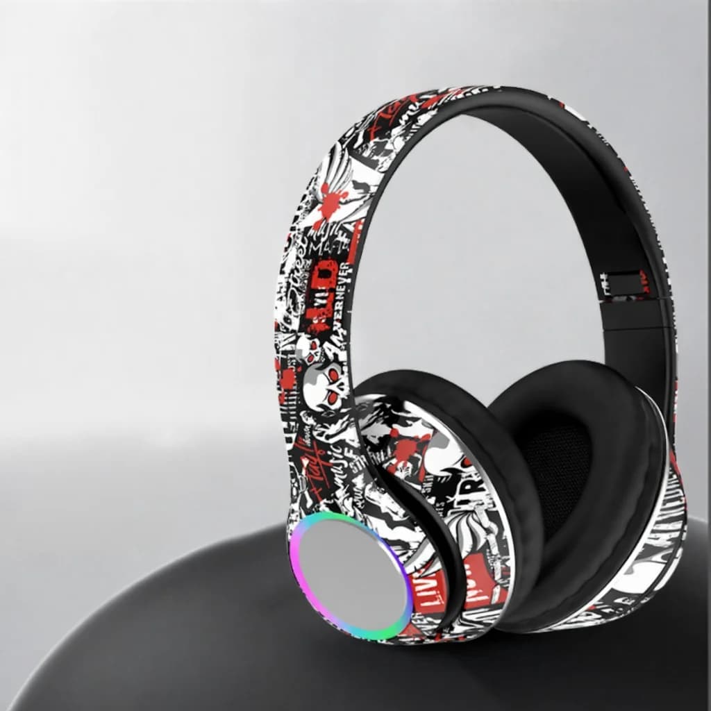 Graffiti over-ear Bluetooth-koptelefoon met LED-verlichting en diepe bas