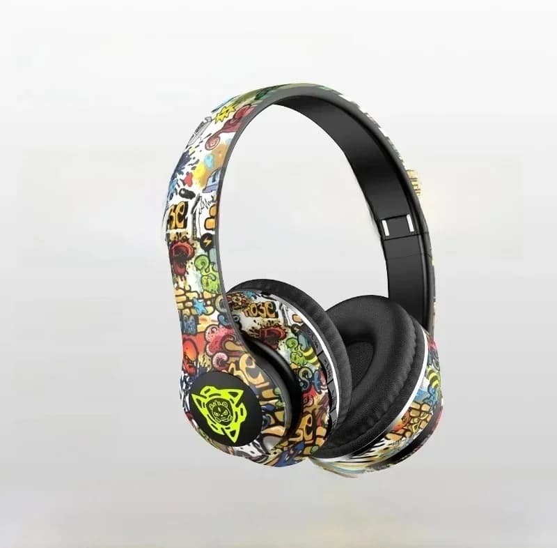 Graffiti over-ear draadloze hoofdtelefoon met FM-radio en TF-kaartslot