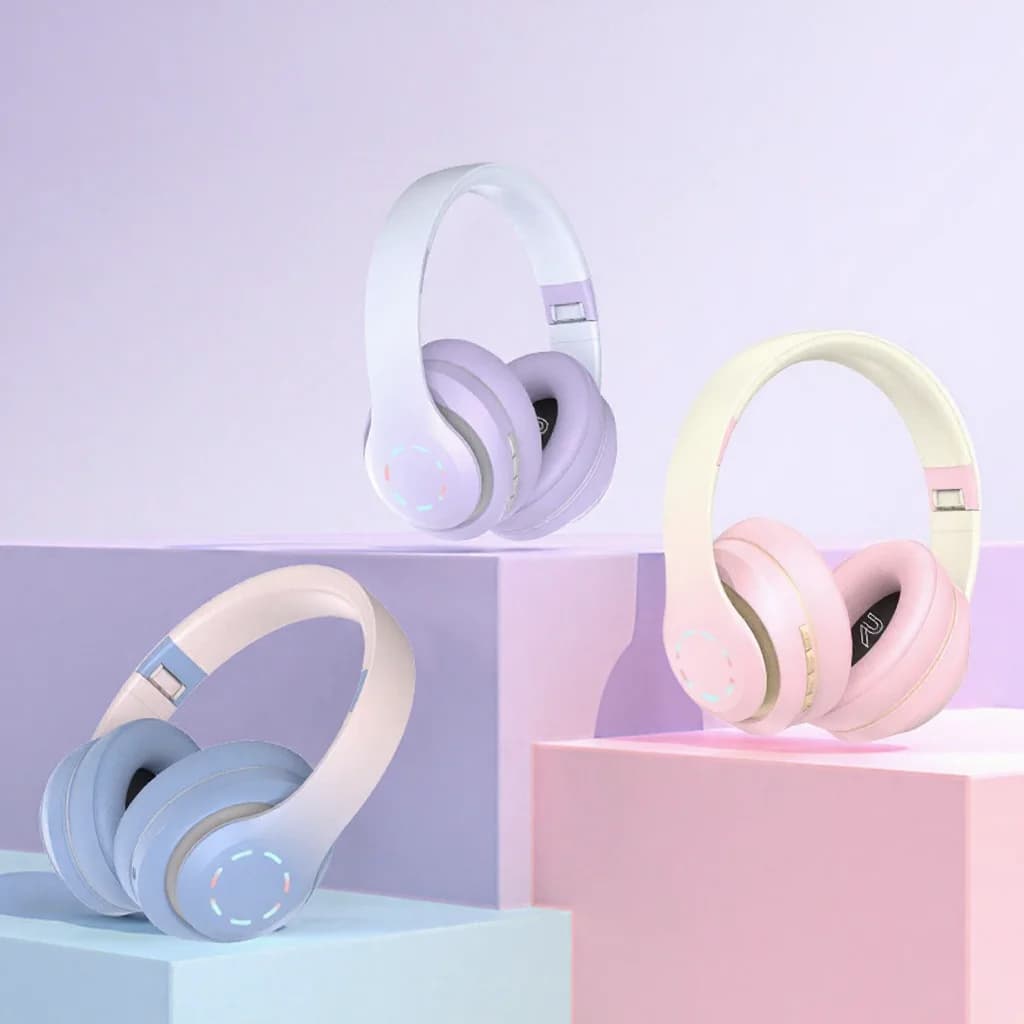 Draadloze over-ear koptelefoon met LED-verlichting en FM-radio