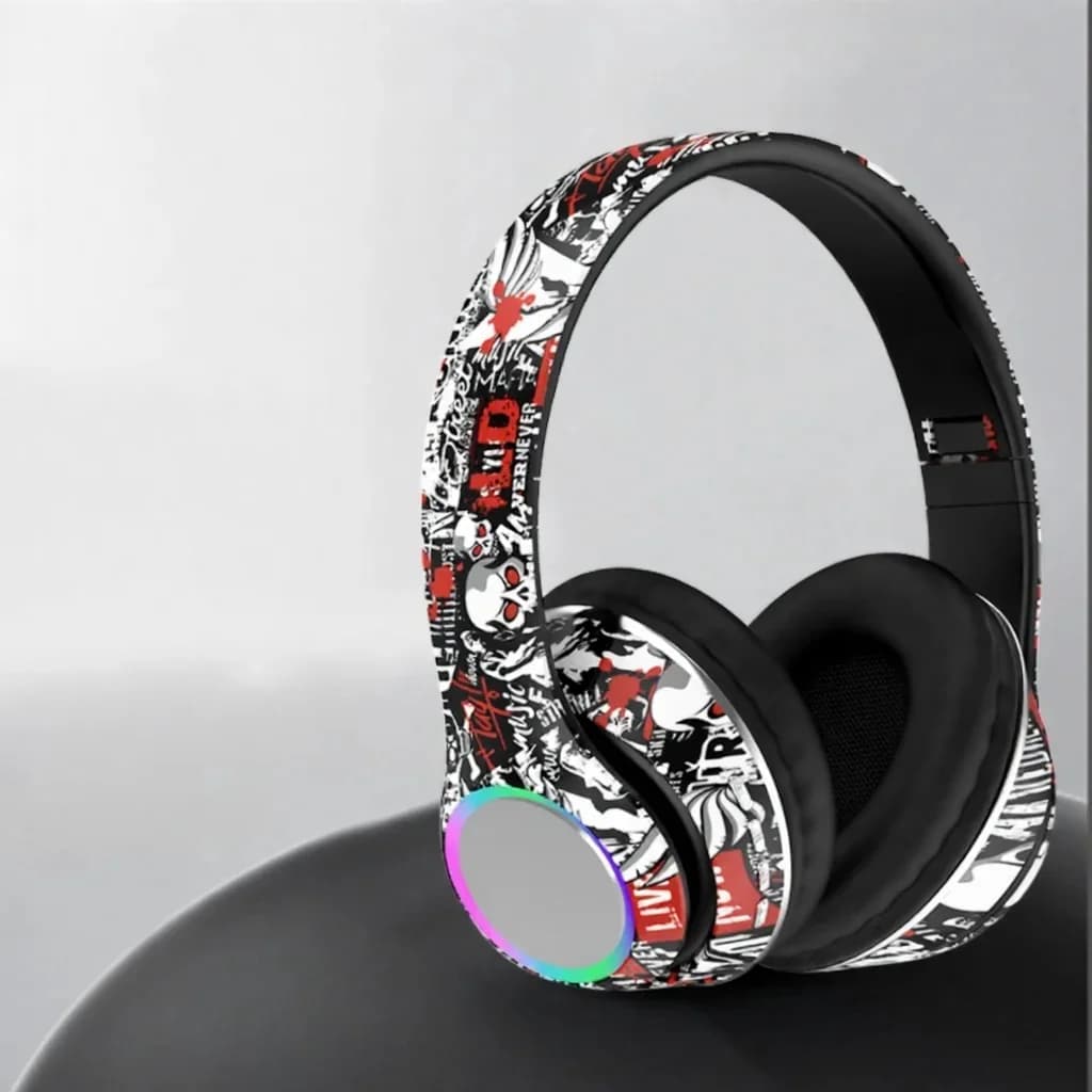 Graffiti over-ear Bluetooth-koptelefoon met LED-verlichting en diepe bas