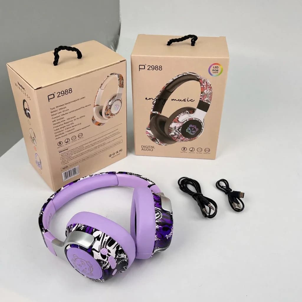 Graffiti over-ear Bluetooth-hoofdtelefoon met RGB-verlichting en microfoon