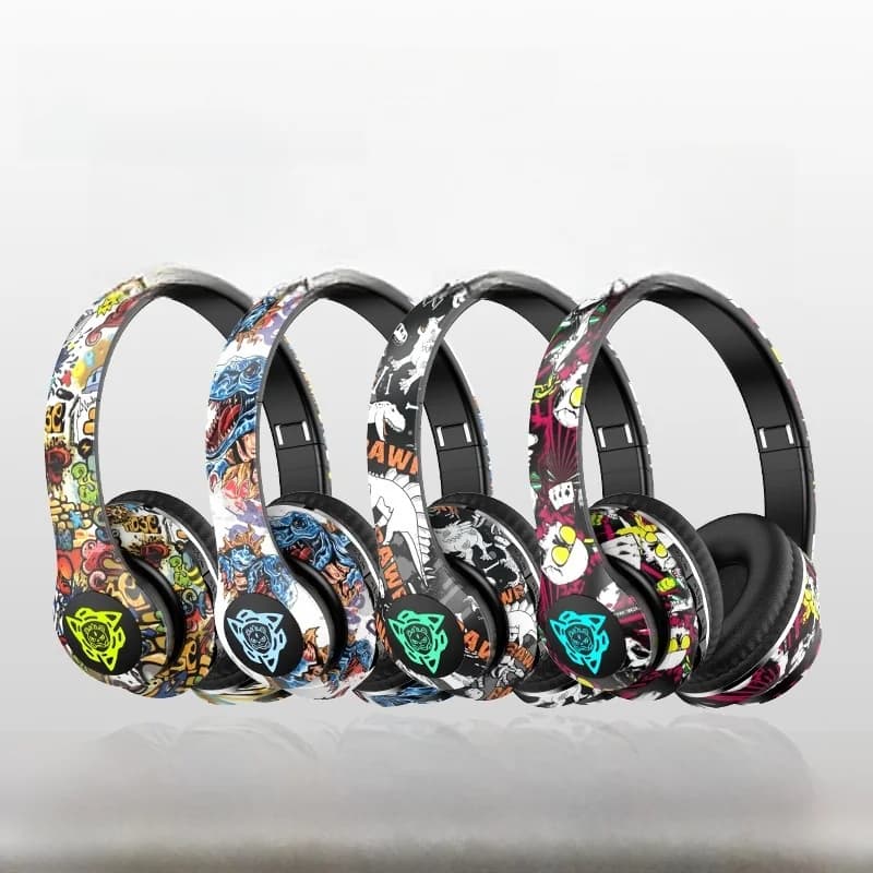 Graffiti over-ear draadloze hoofdtelefoon met FM-radio en TF-kaartslot