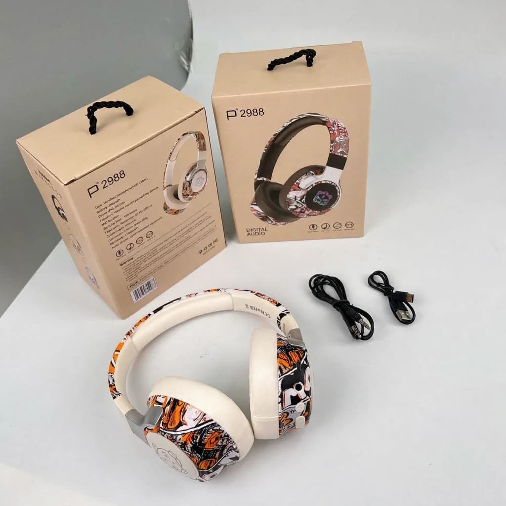 Graffiti over-ear Bluetooth-hoofdtelefoon met RGB-verlichting en microfoon