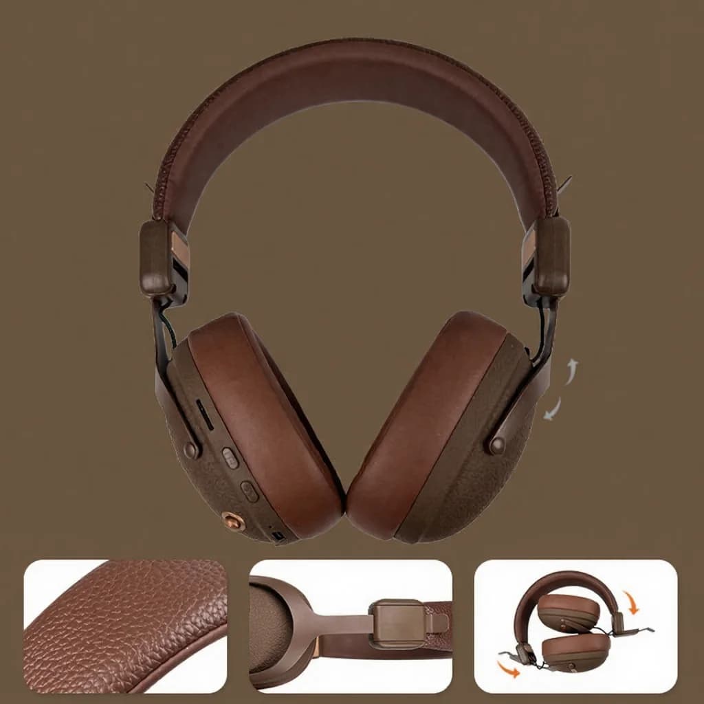 Retro draadloze over-ear koptelefoon met Bluetooth 5.4 en lange batterijduur