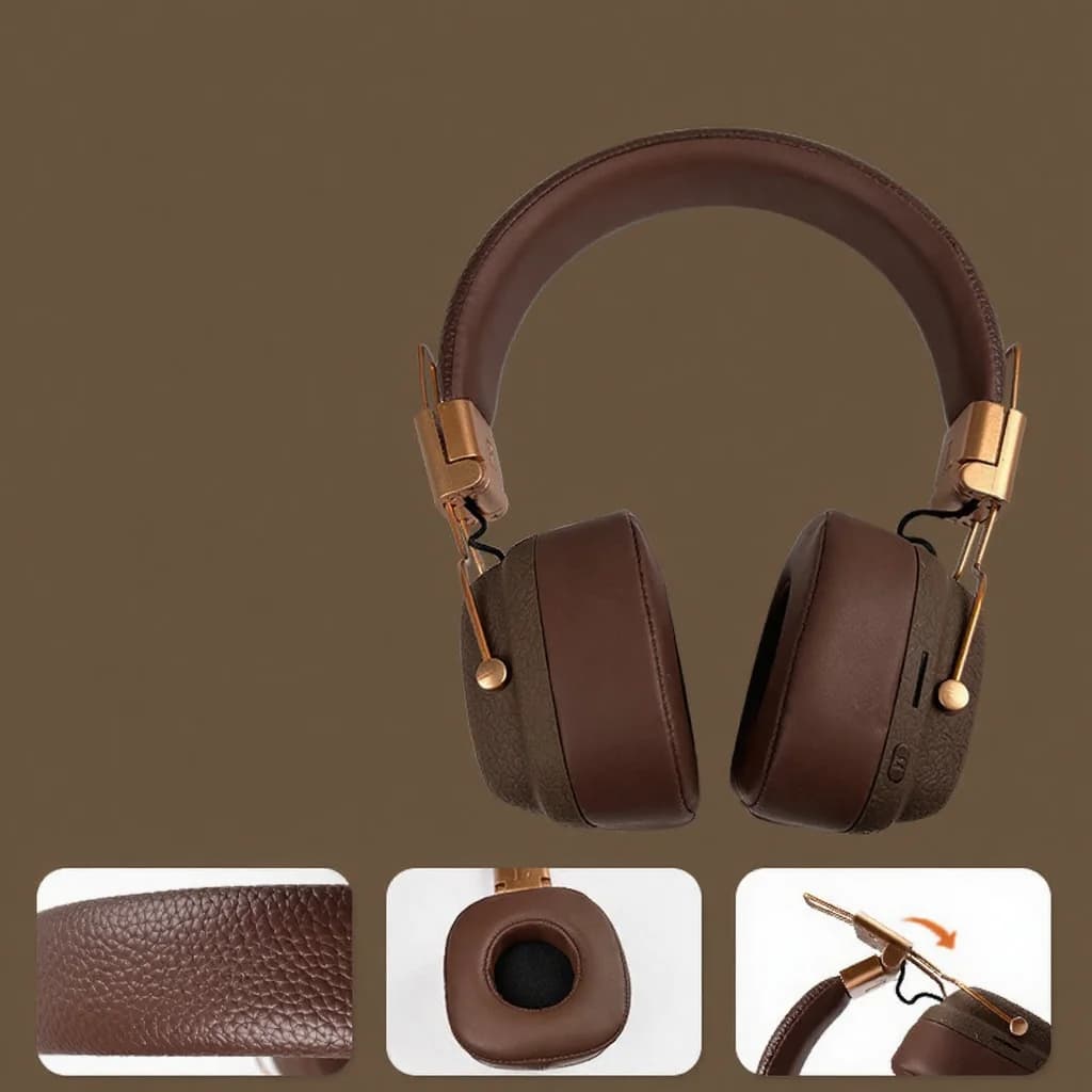 Retro over-ear Bluetooth-hoofdtelefoon met EQ-modi en opvouwbaar ontwerp