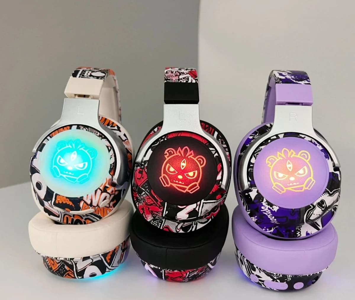 Graffiti over-ear Bluetooth-hoofdtelefoon met RGB-verlichting en microfoon