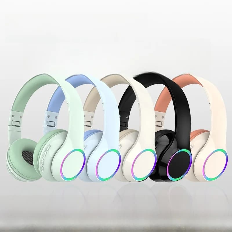 LED-verlichte draadloze Bluetooth over-ear hoofdtelefoon met microfoon