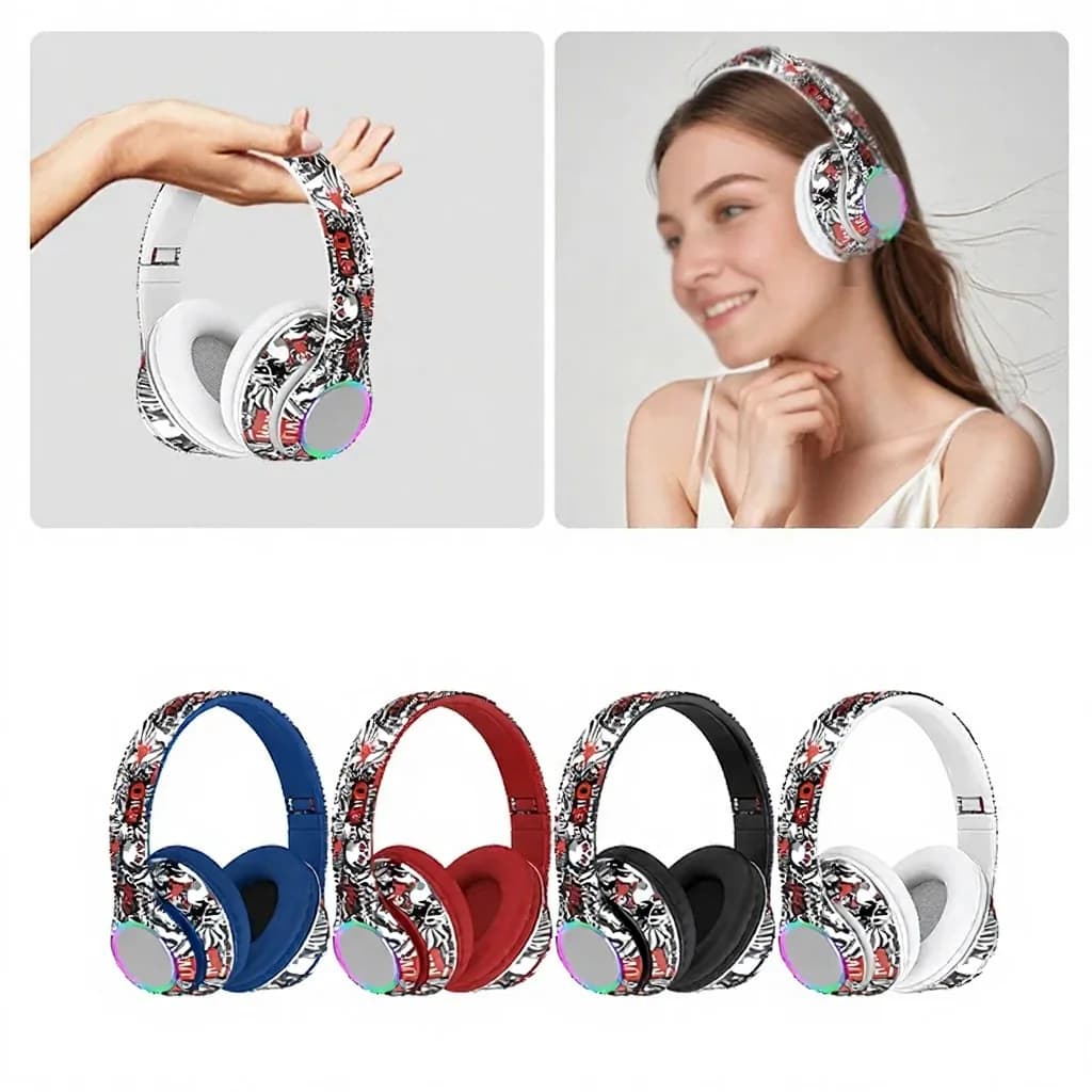 Graffiti over-ear Bluetooth-koptelefoon met LED-verlichting en diepe bas