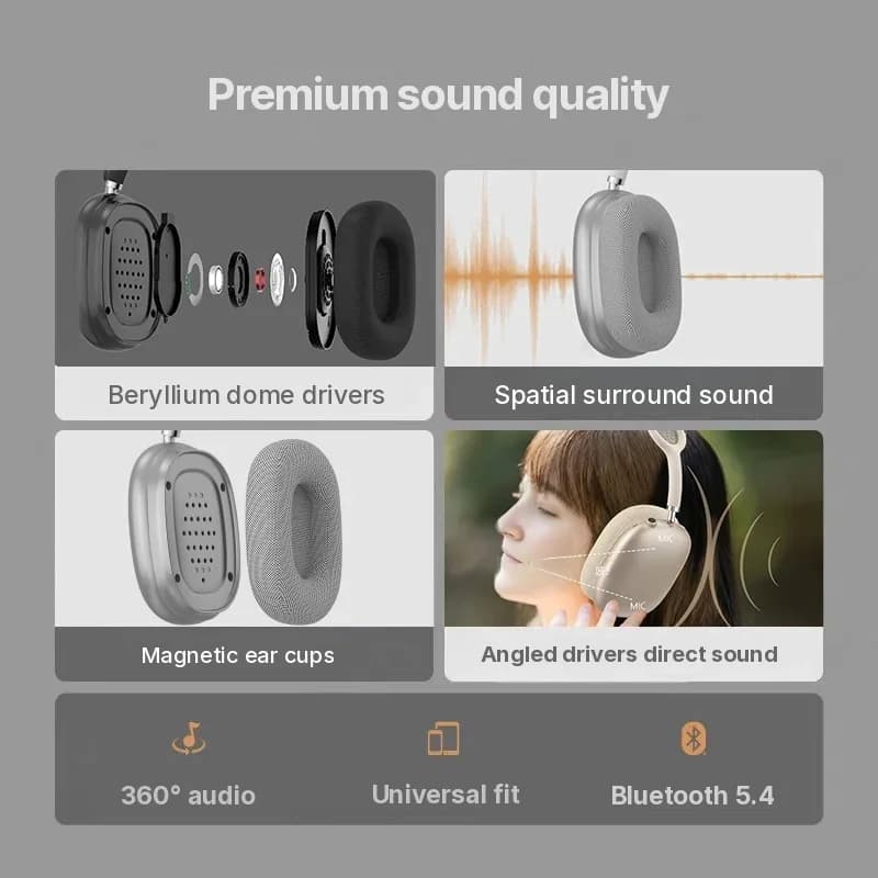 Draadloze over-ear hoofdtelefoon met magnetische oorkussens en mesh-hoofdband