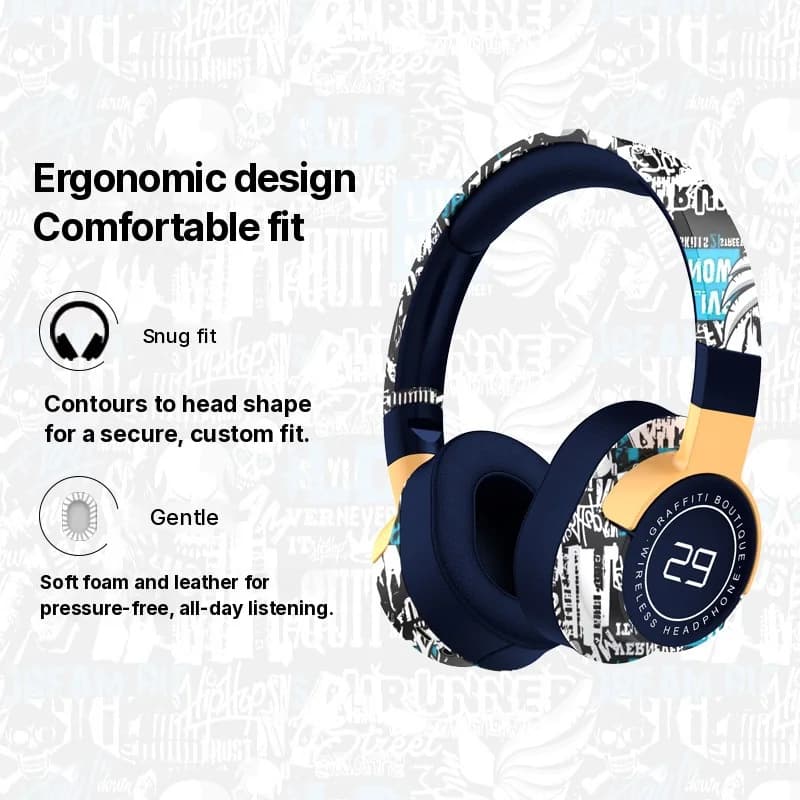 Over-ear draadloze Bluetooth-hoofdtelefoon met FM-radio en diepe bas