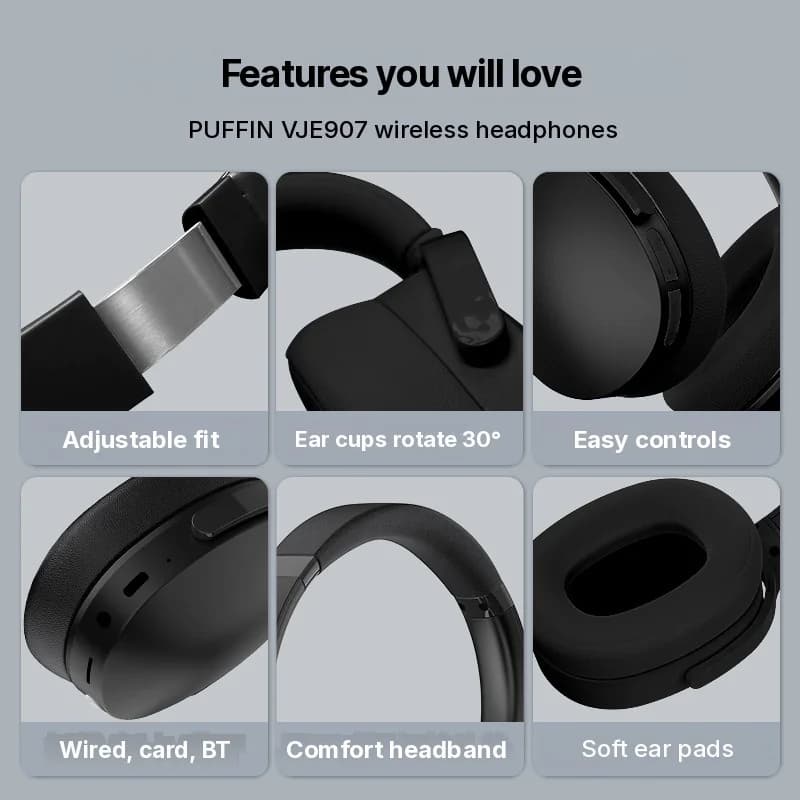 Draadloze over-ear Bluetooth-koptelefoon met drie EQ-modi en microfoon