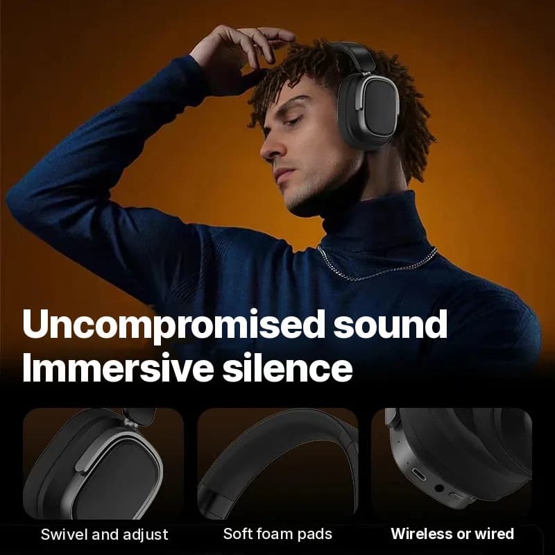 Over-ear draadloze koptelefoon met actieve ruisonderdrukking en 35u batterij