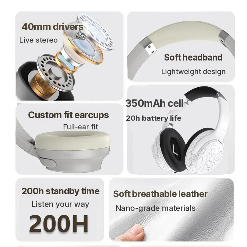 Draadloze Bluetooth Hoofdtelefoon met Multi-EQ en Lange Accuduur