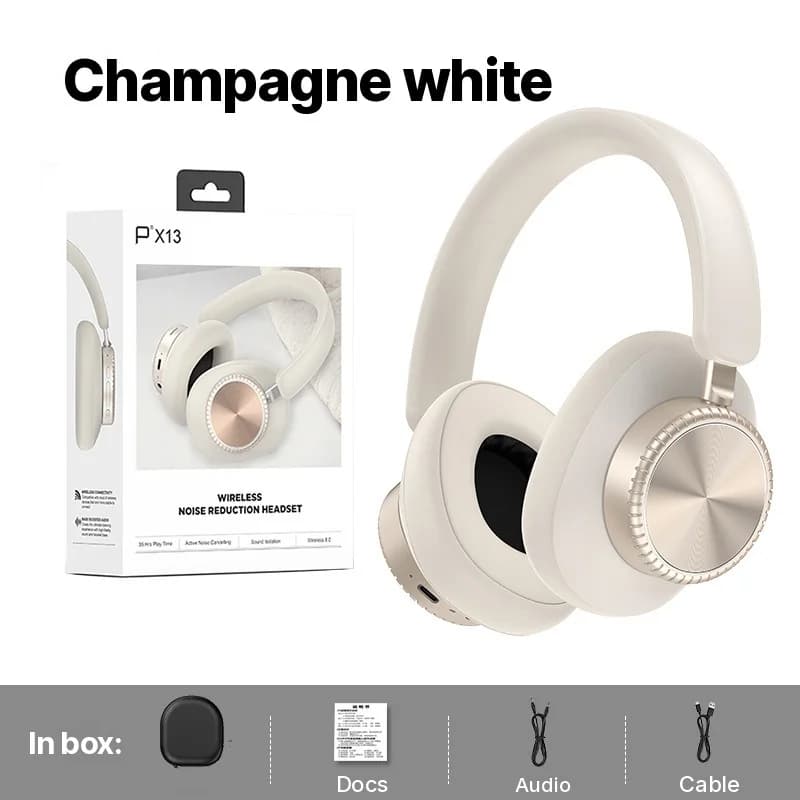 Over-ear draadloze Bluetooth koptelefoon met ruisonderdrukking en hoes