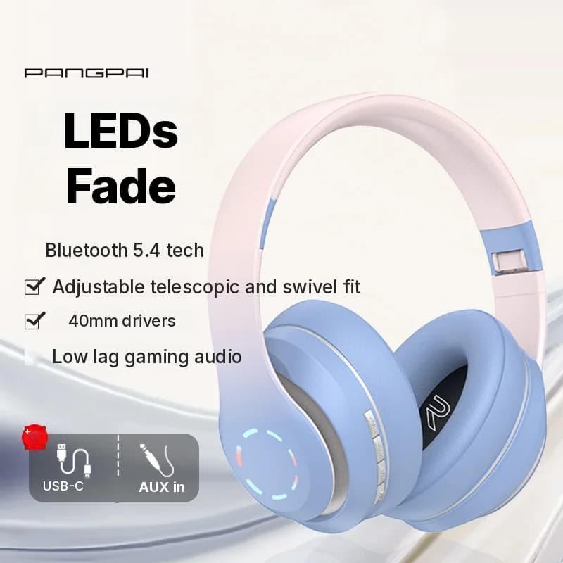 Draadloze over-ear koptelefoon met LED-verlichting en FM-radio