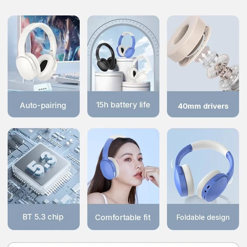 Draadloze over-ear Bluetooth-hoofdtelefoon met lange batterijduur
