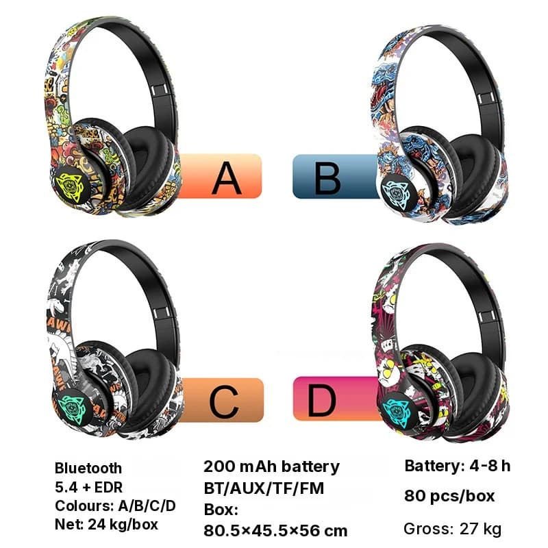 Draadloze Bluetooth Hoofdtelefoon Opvouwbaar Graffiti Design