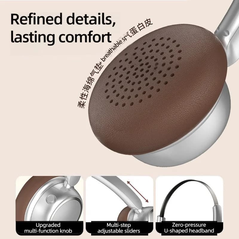Retro draadloze Bluetooth-koptelefoon met metalen hoofdband en lange batterijduur