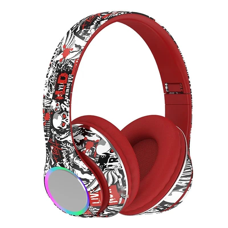 Graffiti over-ear Bluetooth-koptelefoon met LED-verlichting en diepe bas