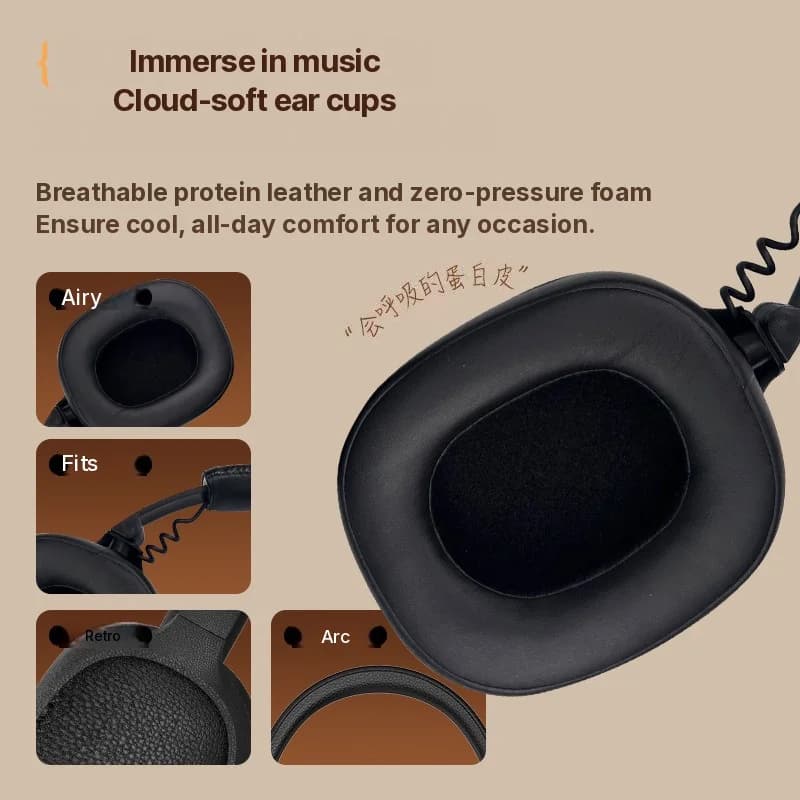 Retro draadloze over-ear hoofdtelefoon met Type-C-oplaadpoort en TF-kaartsleuf