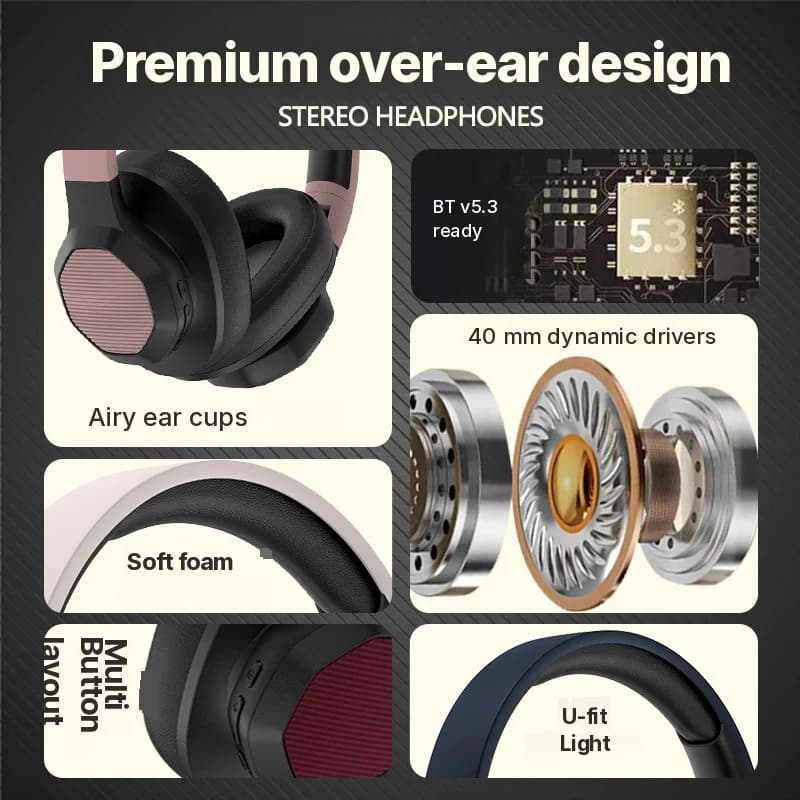 Over-ear Bluetooth-hoofdtelefoon met FM-radio en TF-kaartslot