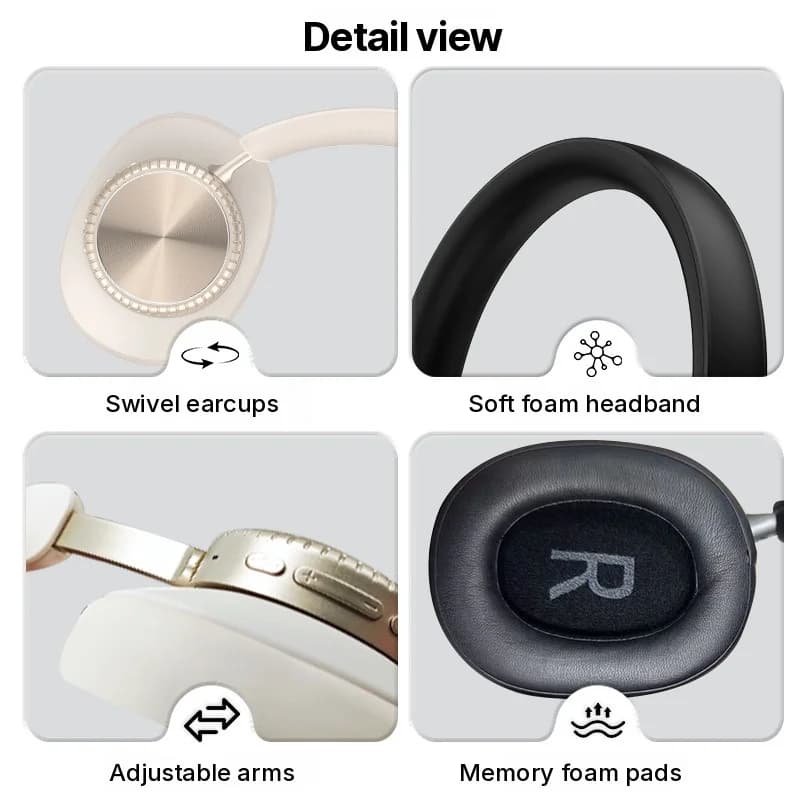 Over-ear draadloze Bluetooth koptelefoon met ruisonderdrukking en hoes