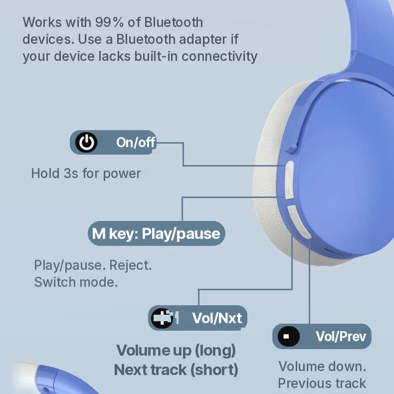 Draadloze over-ear Bluetooth-hoofdtelefoon met lange batterijduur