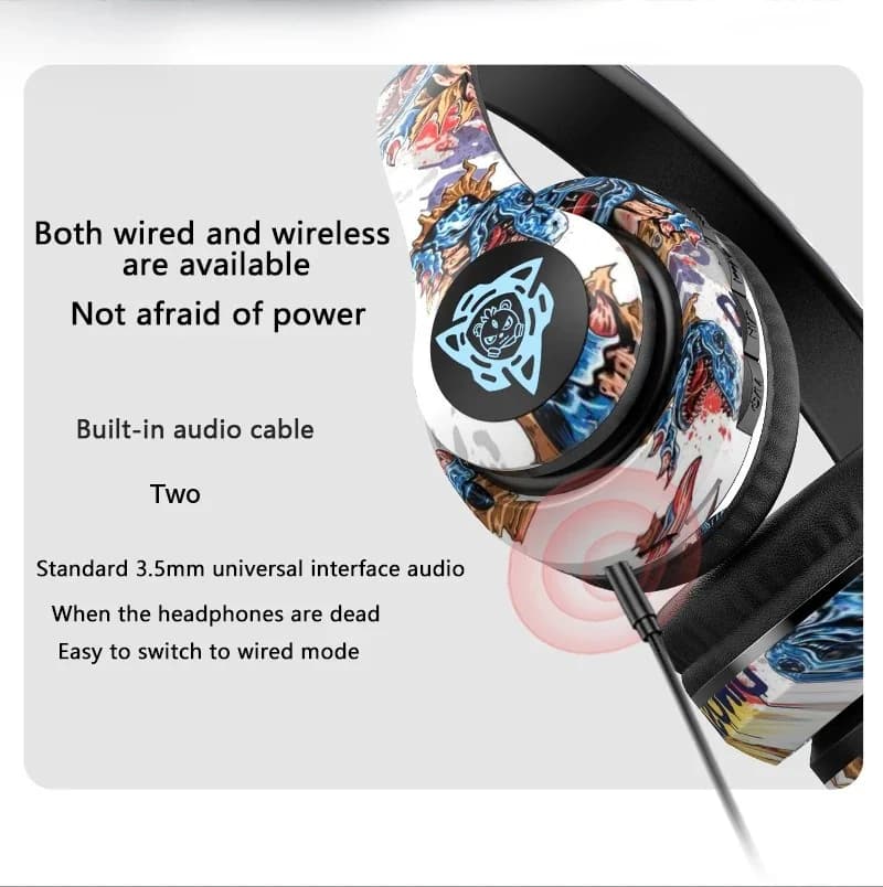 Graffiti over-ear draadloze hoofdtelefoon met FM-radio en TF-kaartslot