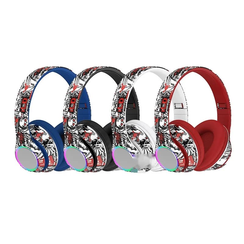 Graffiti over-ear Bluetooth-koptelefoon met LED-verlichting en diepe bas
