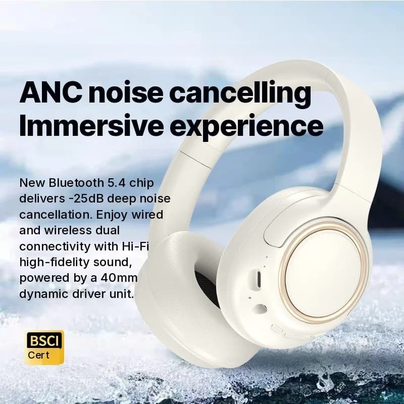 Actieve Noise Cancelling draadloze hoofdtelefoon met mic, 35u batterij